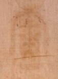 Shroud of Turin face as it appears on the cloth with some contract enhancement